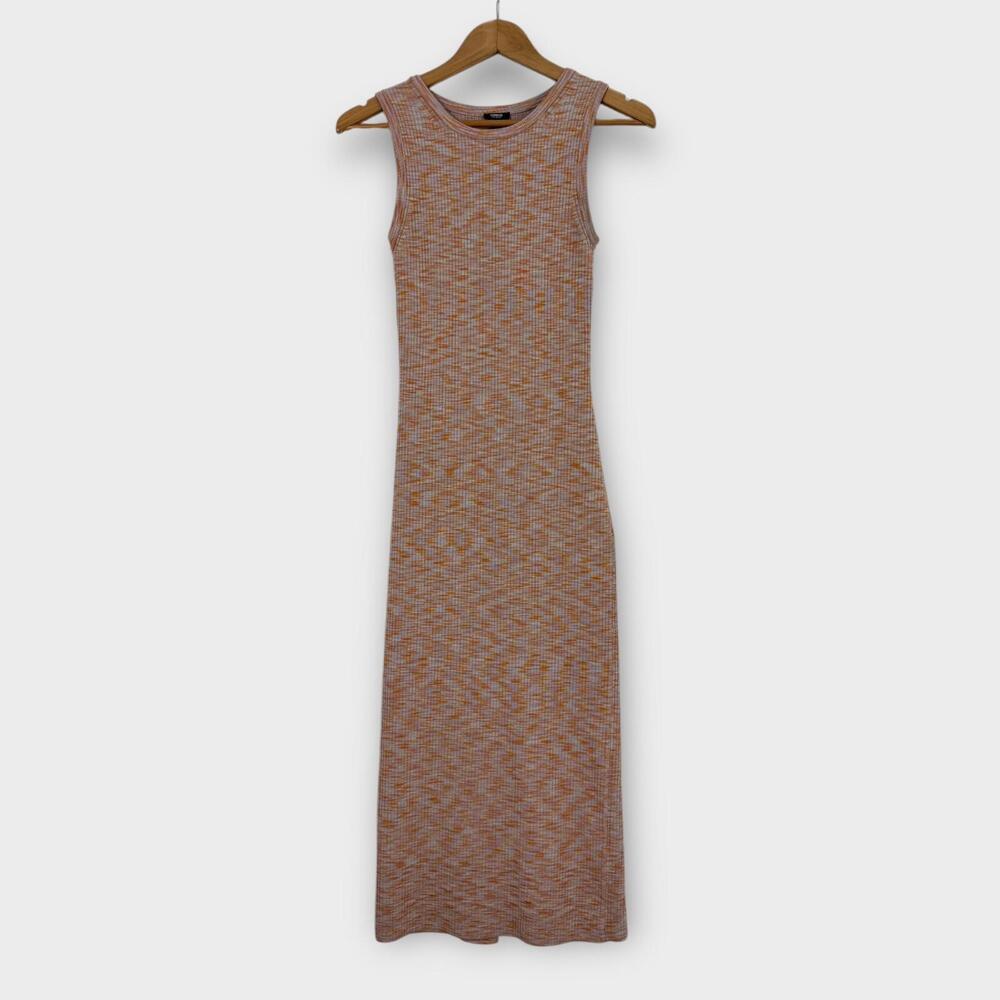 Express Women’s Size Small Orange Multi Ribbed Body Contour Stretch Midi Dress